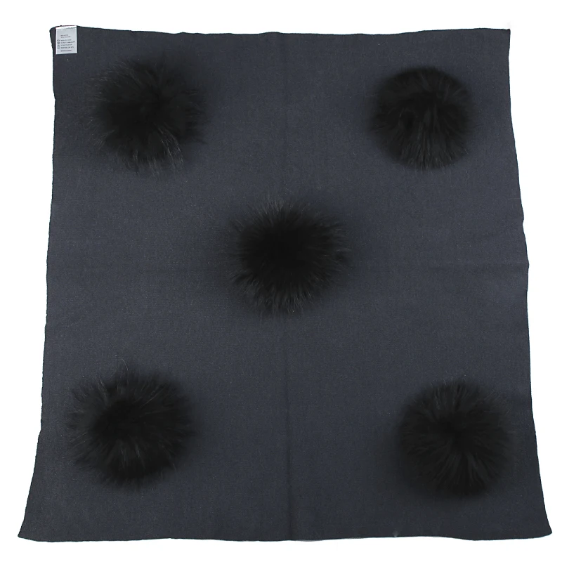 dark gray black Geebro/теплое шерстяное Пеленальное Одеяло для новорожденных и детей постарше, спальное одеяло для путешествий, постельные принадлежности с помпоном из натурального меха енота 15 см - Цвет: dark gray black