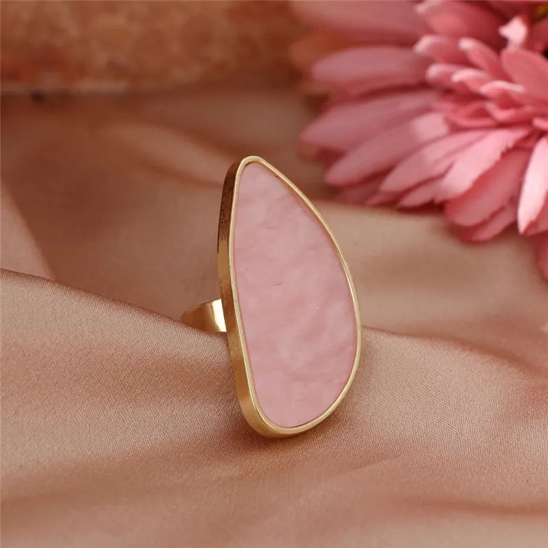 Adjustable Geometric Statement Ring For Women In Agate And Resin_voghion.com