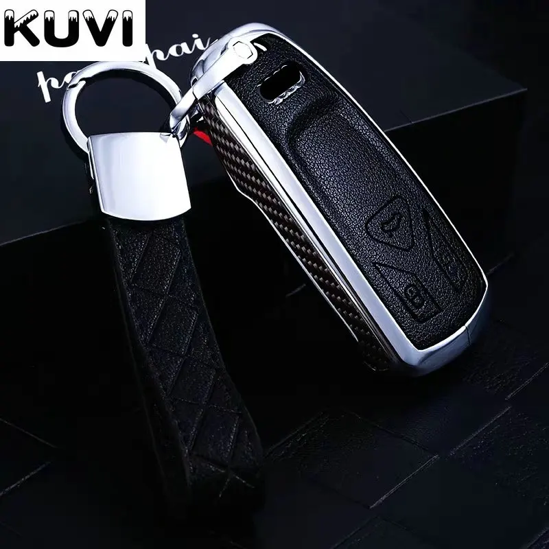 carbon keychain 2 Сплав Углерода Filber защиты автомобиля дистанционного брелока оболочки чехол для Audi A4L A4 B9 Q5 Q7 TT TTS TFSI A5 S5 8S - Color Name: carbon keychain 2