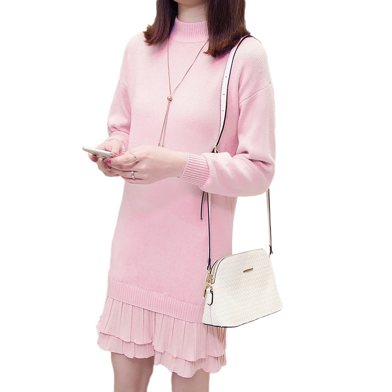 Для беременных кормящих свитер платье грудного вскармливания трикотажные плиссированные Лоскутные пуловеры Платья для беременных женщин элегантная одежда