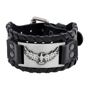

Punk Vintage Genuine Leather Wide Bracelet Retro Army Men Wristbands Eagle Viking Charms Bangle Biker Rock Women Fashion Jewelry