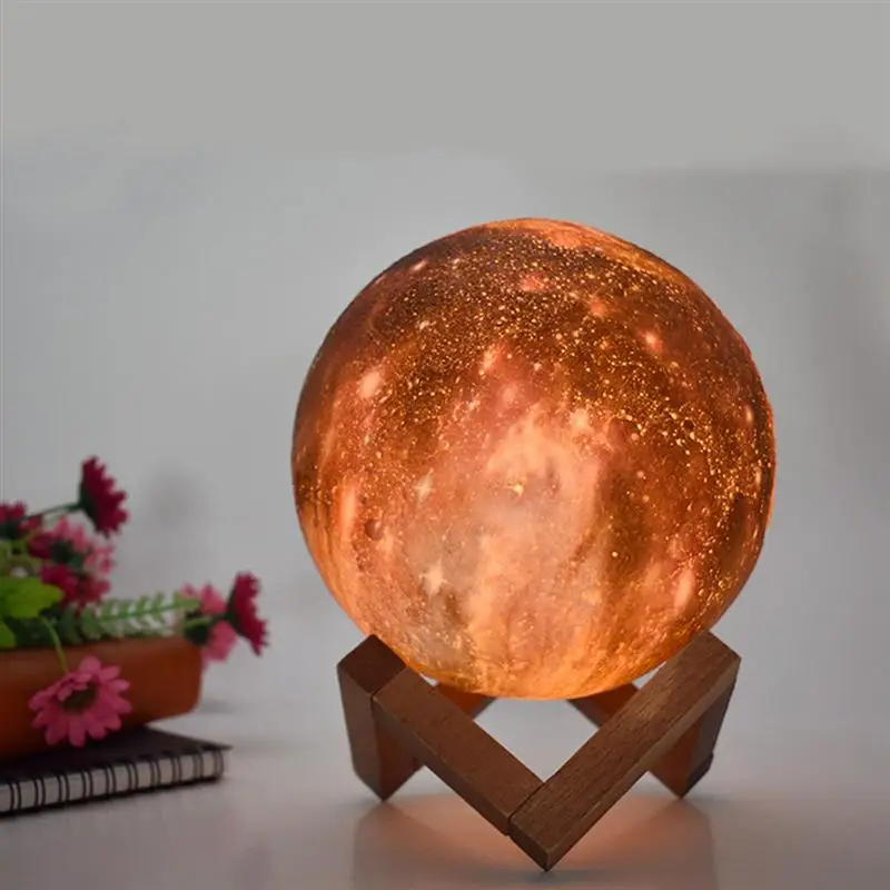 3D Galaxy Moon лампа usb зарядка светодиодный ночник с деревянной подставкой домашний декоративный свет(сенсорное управление, 3 цвета