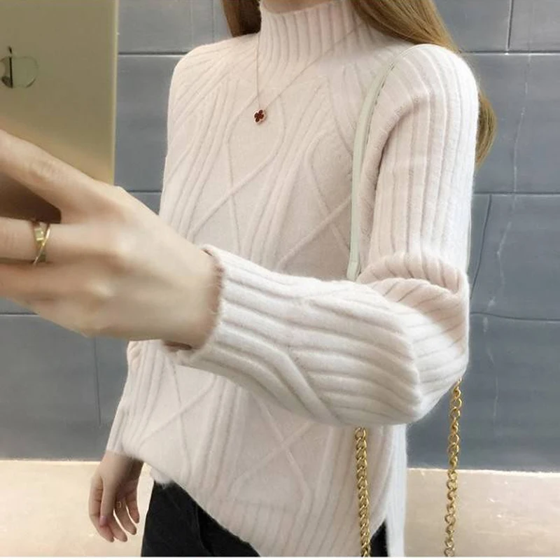 Bella Philosophy 2019 Autumn Solid Loose Women Fashion Sweater Ladies Casual Knitted Pullover Female Elegant Turtleneck | Женская одежда