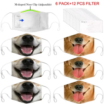 

6PCS Outdoor PM2.5 Dustproof Mouth Mask Fashion Printed Earloop Muffle Masks Reusable Mask With 12pcs Activated Carbon Filter