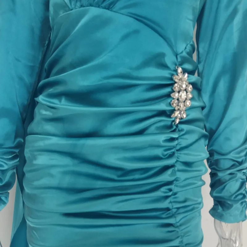 Новейшее Синее Короткое коктейльное платье с длинными рукавами для малышей, женские с высокой талией, роскошное платье с кристаллами, Vestidos De Fiesta De Noche Corto
