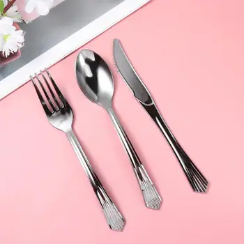 

60pcs Disposable Tableware Plastic Cutlery Flatware Party Supplies for Wedding Festival (Cutter Fork Spoon for Each 20pcs)