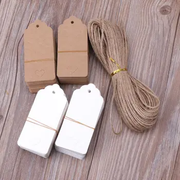 

200Pcs White Brown Kraft Paper Blank Gift Tags Heavy Duty Thick with String Craft Writable Tags