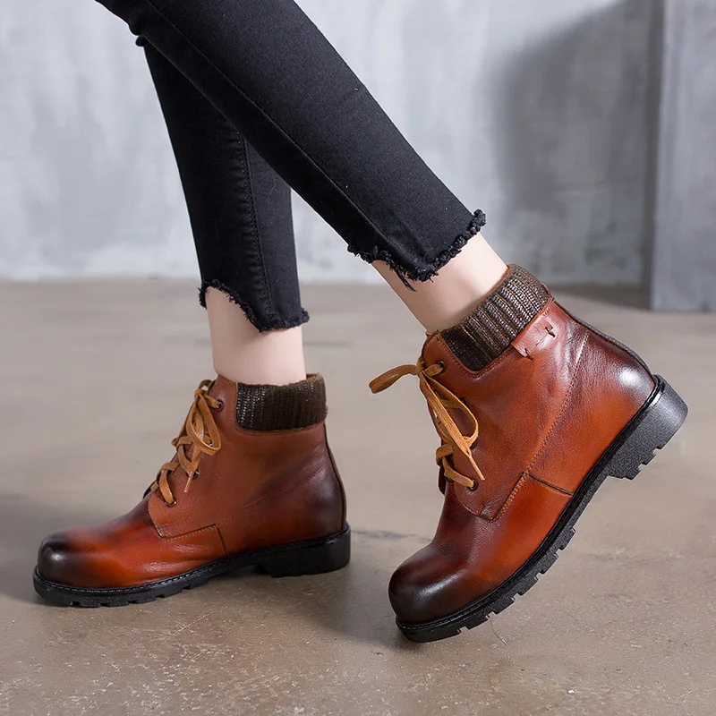 

Short 2020 Wipe Color Martin Head Layer Cowhide Single Boots Female