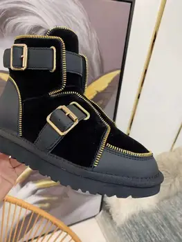 

2020 Newest Winter Ankle Boots Zipper Belts Buckle Decoration Wool Comfortable Chic Female Warm Snow Boots Size 35-40