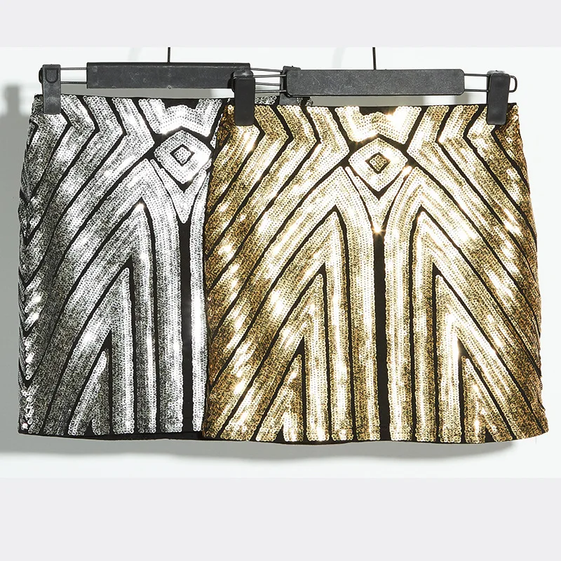 Летняя юбка с блестящими пайетками золотистого и серебряного цвета Женская