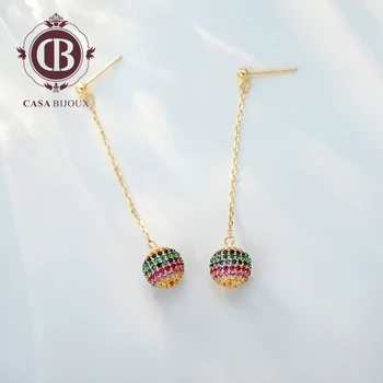 

CASABIJOUX Spain Rainbow Ball Fashion Earings with Multi-Color Zircon for Women Party Statement Earrings Birthday Gift