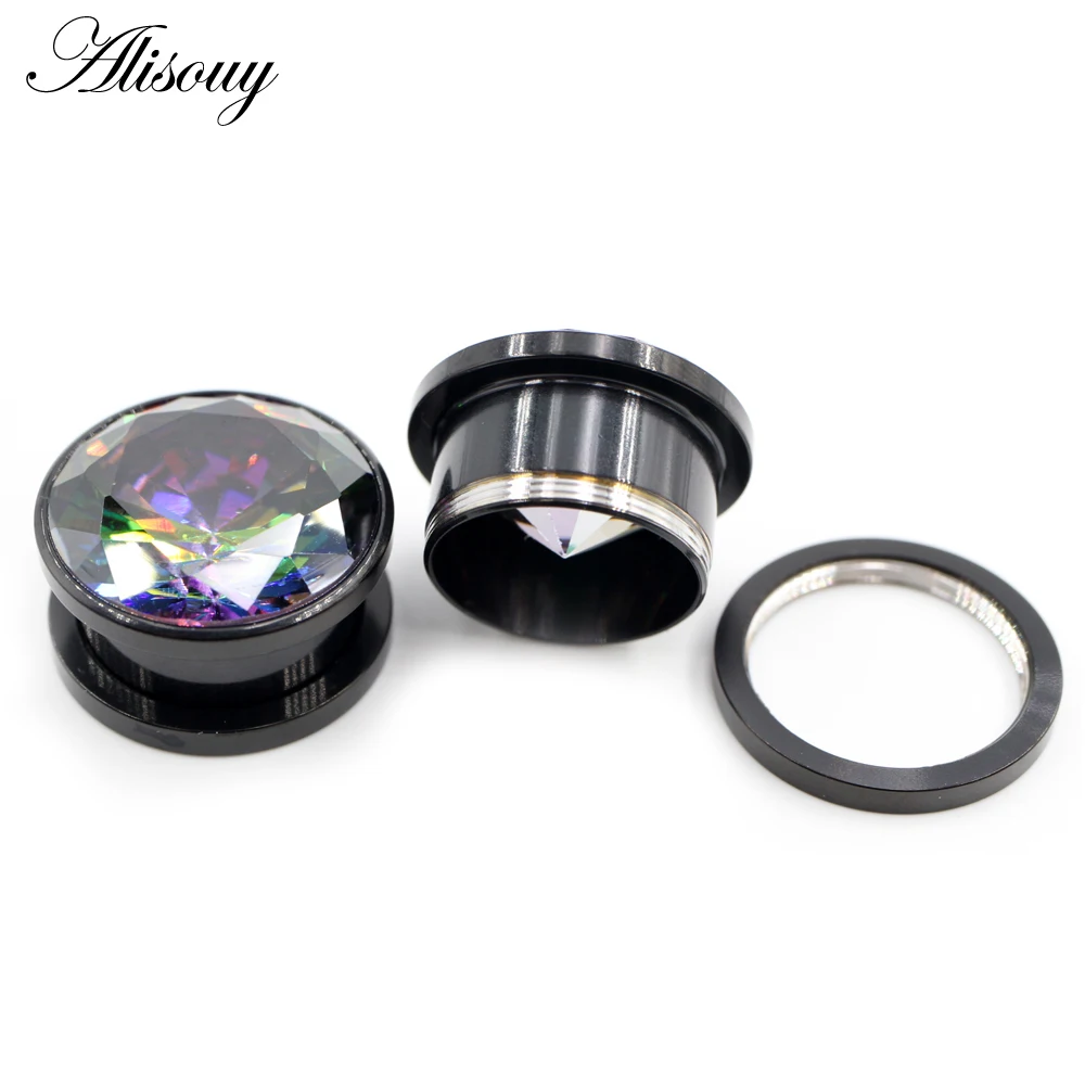 Alisouy 2 Stück Edelstahl Zirkonia Kristall Schraub-Ohrstöpsel Tunnel Plugs Expander Stretcher Gauges Ohrringe Körperschmuck – Detail 15