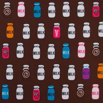 

1 yard Polyester/PVC coated Waterproof Fabric for bag, Milk bottles on deep brown background (width=140cm)