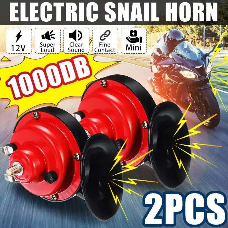 2pcs 1000DB Air Horn For Car Snail 12V Electric Marine Boat Loud Alarm Motorcycle Dual-tone Signal |