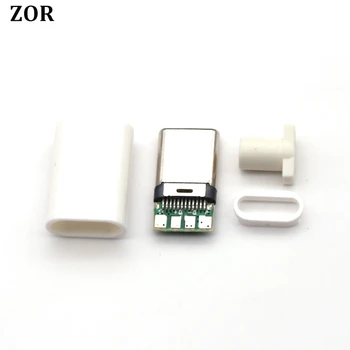 

200pcs USB 3.1 Type C 2.0 Male jack Plug Welding Type USB-C 4 in 1 PCB Connector Black White