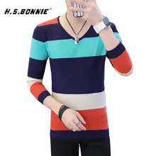 Новинка, зимний повседневный мужской свитер, с круглым вырезом, в полоску, облегающая Вязанная одежда, мужские свитера, пуловеры, пуловер для мужчин