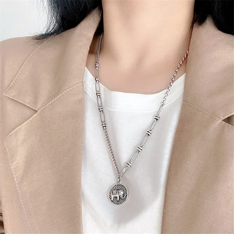 YIZIZAI Fashion Retro Elephant Pendant Necklace Female Korean Thai silver Plated Asymmetric Chain Necklace Jewelry wholesale