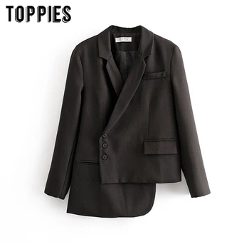 

2020 Spring Suit Jacket Asymetrical Blazer Single Breasted Irrgular Hem Women Black Blazers