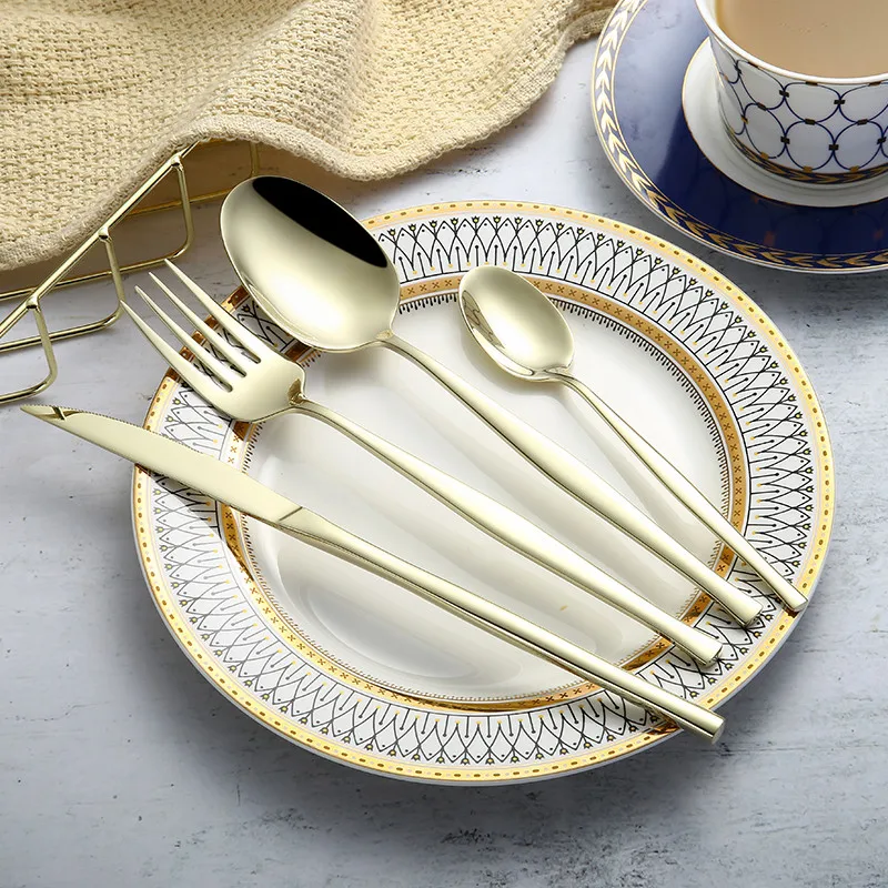 

Kitchen Tableware Stainless Steel Cutlery Complete Knives Forks Spoons Golden Cutlery Set Matte Gold dinner set Eco Friendly