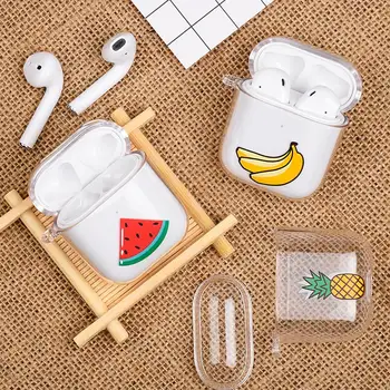 

Hard PC Transparent Earphone Case For Air Pods 1 2 Cute Cartoon Fruit Pattern Protective Cover Bluetooth Wireless For Airpods