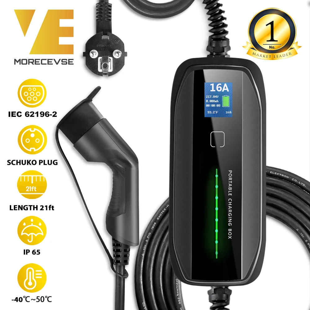 US $209.19 Morec Type 2 Portable EV Charging Box Cable Switchable 1016A Schuko Plug Electric Vehicle Car Charger EVSE 2236KW