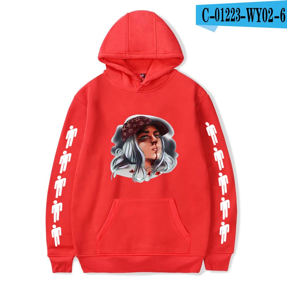 As picture Толстовки для женщин и мужчин; модная Толстовка Billie Eilish с капюшоном; повседневные Черные толстовки с принтом; сезон осень-зима; пуловеры; толстовки для девочек - Цвет: As picture