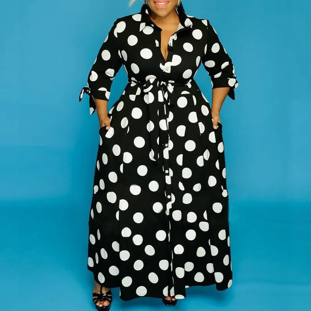 black and white polka dot long dress