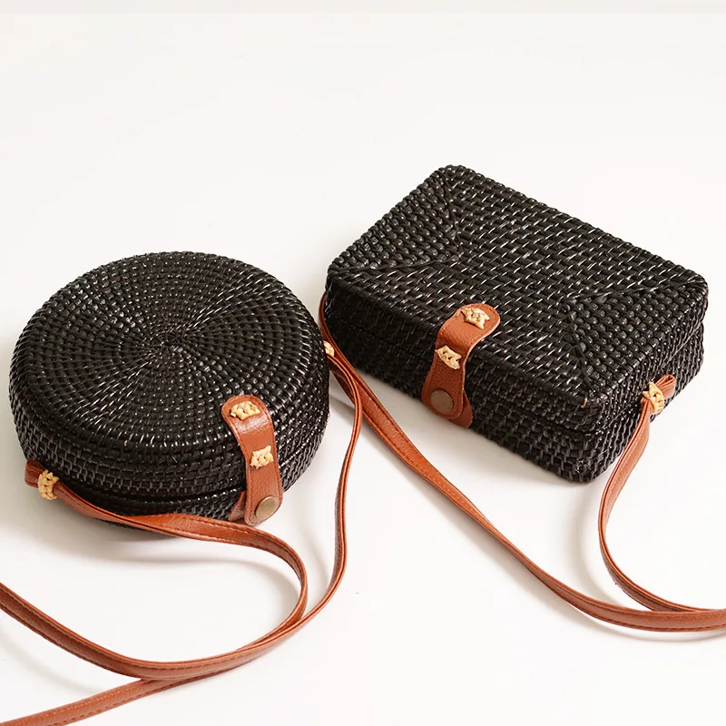 

Rattan Bags Black Color Bohemian Bali Island Fashion Bag Straw Shoulder Bag Beach Crossbody Bag