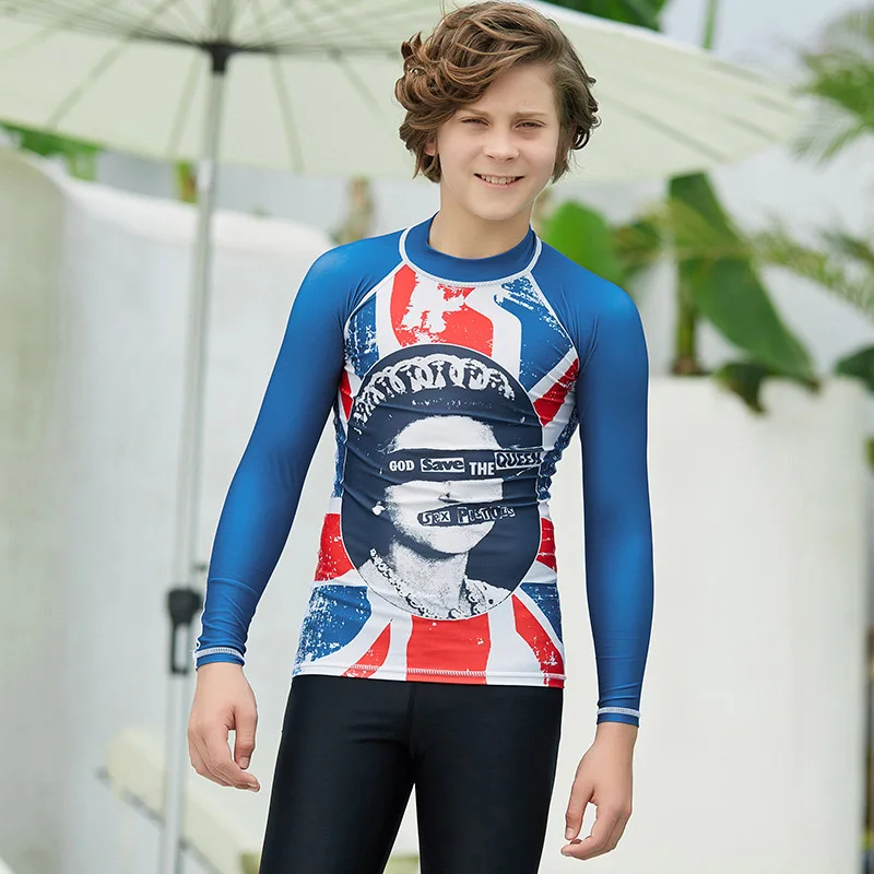 Quick Dry Long Sleeve Sunscreen Beach Tshirt Surf Kids Swim Suit Boys Children Snorkeling Rash Guard Diving Shirts Swimwear - Цвет: Blue