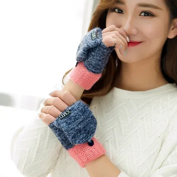 Winter Warm Thickening Wool Gloves Knitted Flip Fingerless Exposed Finger Thick Gloves Without Fingers Mittens Glove Women 4