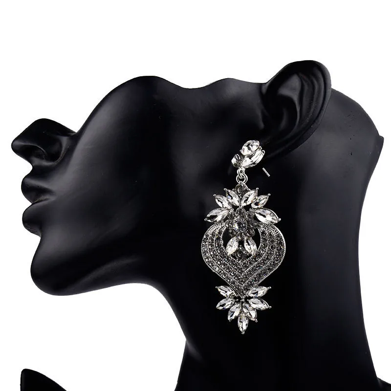 SexeMara Rhinestone Statement Earrings For Women Flower Drop Dangle Earring 2019 Fashion earing Trendy Wholesale Wedding Jewelry | Украшения