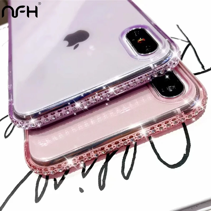

Bling Diamond Transparent Silicone For iPhone 6 6S Plus 7 8 Plus Bumper Color Protection Case On XS XR XS Max 11 Pro Back Cover