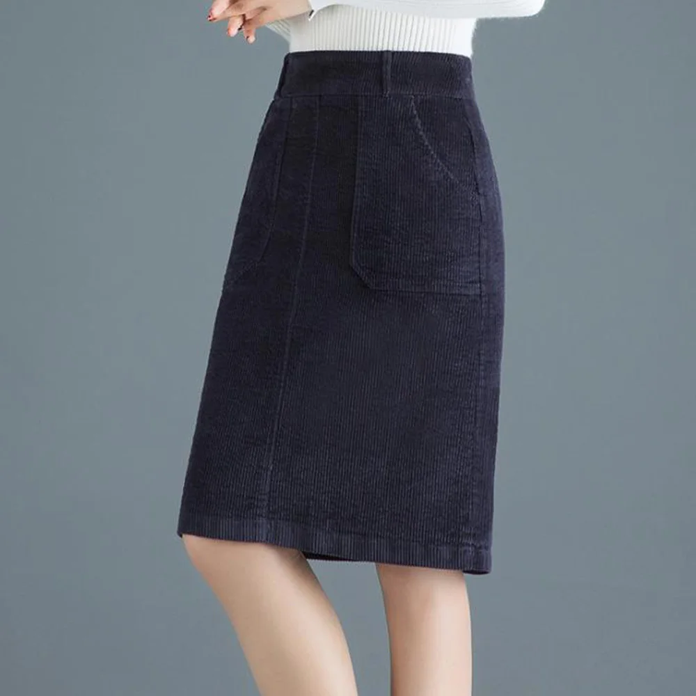 Casual Skirt Осень-зима ретро юбка Вельветовая шорты с завышенной талией и карманами Для женщин по колено вечерние юбки для женщин женские офисные плюс Размеры облегающая юбка - Цвет: Casual Skirt