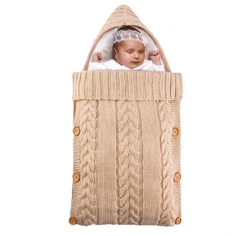 Детский бархатный утепленный вязаный шерстяной конверт для новорожденного ребенка, теплая Пеленка, одеяло для детской коляски 70*36 см - Цвет: Khaki