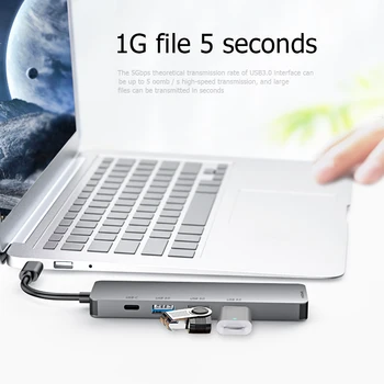 

JP-D8 5 in 1 USB Type-C HUB to USB-C USB3.0 4K 1080P HDMI PD Converter Extension Dock Station for PC Notebook Splitter