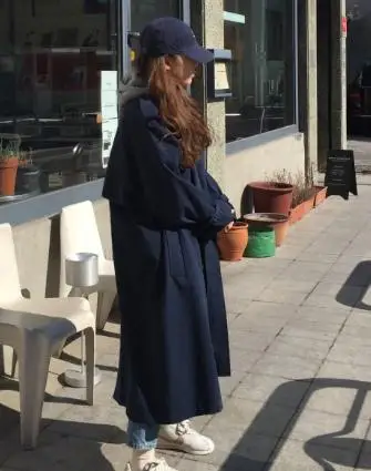 1505 dark blue Женский Осенний двубортный длинный плащ с длинным рукавом, Женская Прямая рубашка с карманами, ветровка, манто, Женское пальто Hiver - Цвет: 1505 dark blue