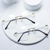 Ultralight Frameless Polygon  Blue Light Blocking Myopia Glasses Finished Women Oversized Diopter Eyeglasses 0 -0.5 -1.0 To -4.0 3
