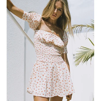 

Floral Print Mini Dress Women Puff Sleeve Backless Slim Casual Sexy Short Dress Summer Vintage Evening Party Vestidos De Verano