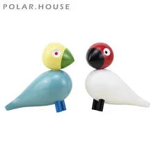 Danish Gifts Wooden Lovebird Figurines Nature Oak Wood Birds Colorful Statue Animal Figure Home Decoration Accessories