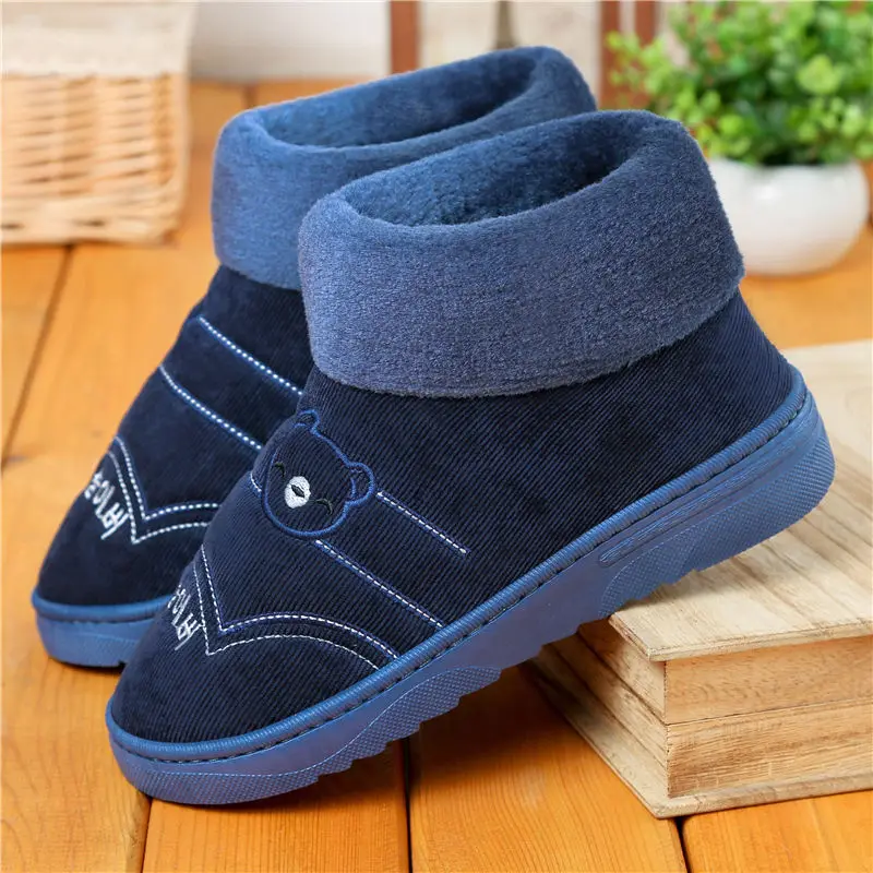Hgih/качественные женские тапочки; зимняя обувь; теплые домашние тапочки унисекс на плоской подошве с круглым носком; женская плюшевая обувь - Цвет: Blue