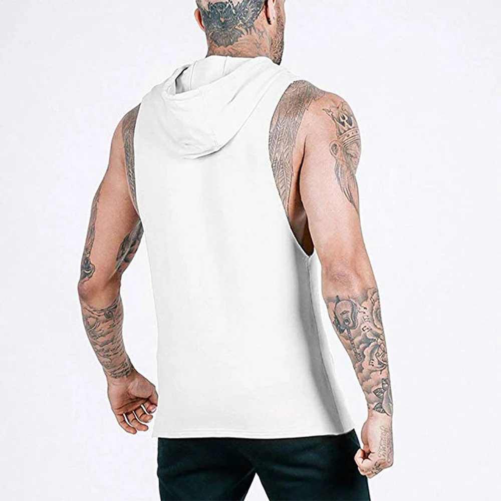 Men's Fitness Gym Solids Bodybuilding Workout Muscle Sleeveless Hoodies Tank Top Athletic Sleeveless Hooded Tops