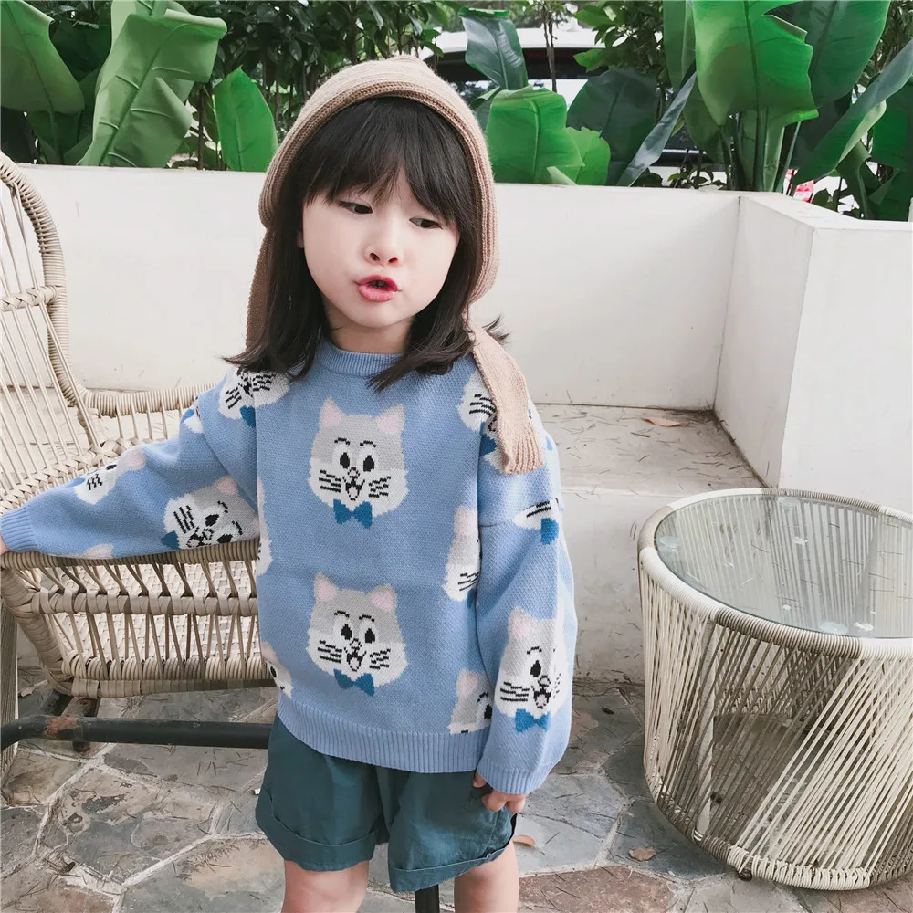 Tonytaobaby/осенне-зимняя одежда; Новая детская одежда; хлопковый свитер с рисунком кота; Рождественский свитер; свитер для мальчиков и девочек