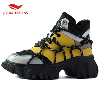 

JOUIR TALONS 2020 New Fashion Genuine Cow Leather INS Hot Shoes Woman Sneaker Lace Up Platform Mix Color Vulcanize Women Shoes