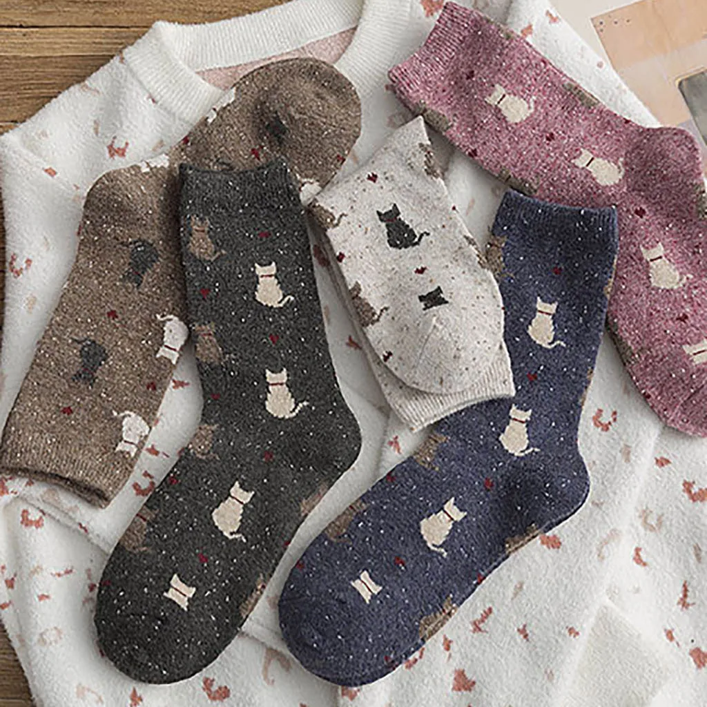 Теплые женские носки; модные милые хлопковые носки без пятки с рисунком кота; 5