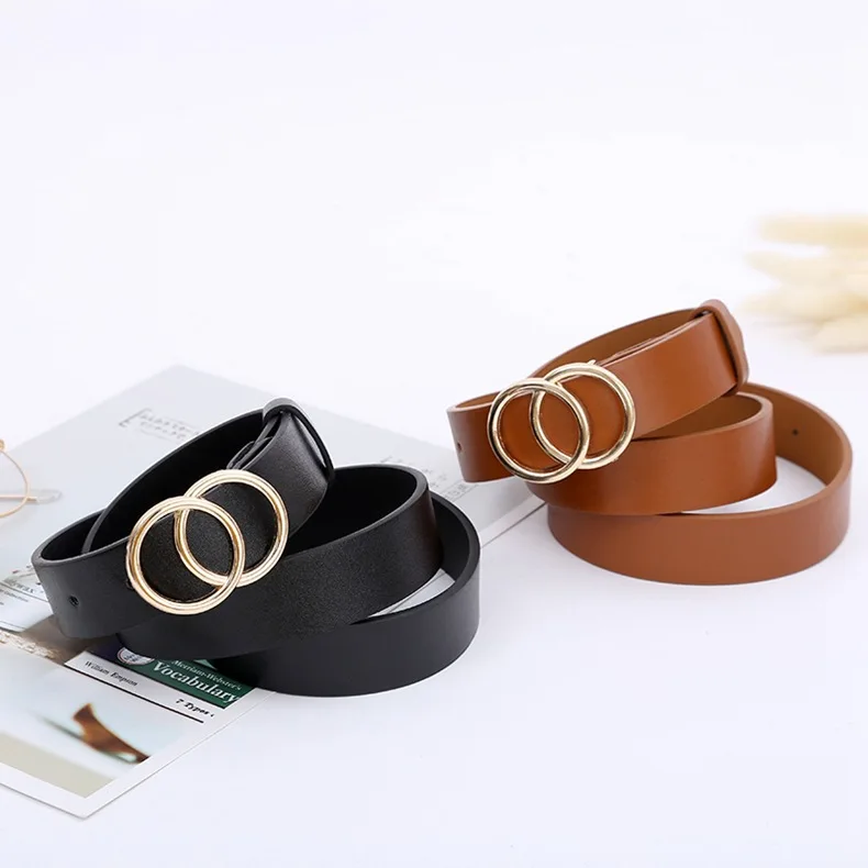 Double round buckle women's leisure belt for various occasions Double round buckle women's leisure belt for various occasions