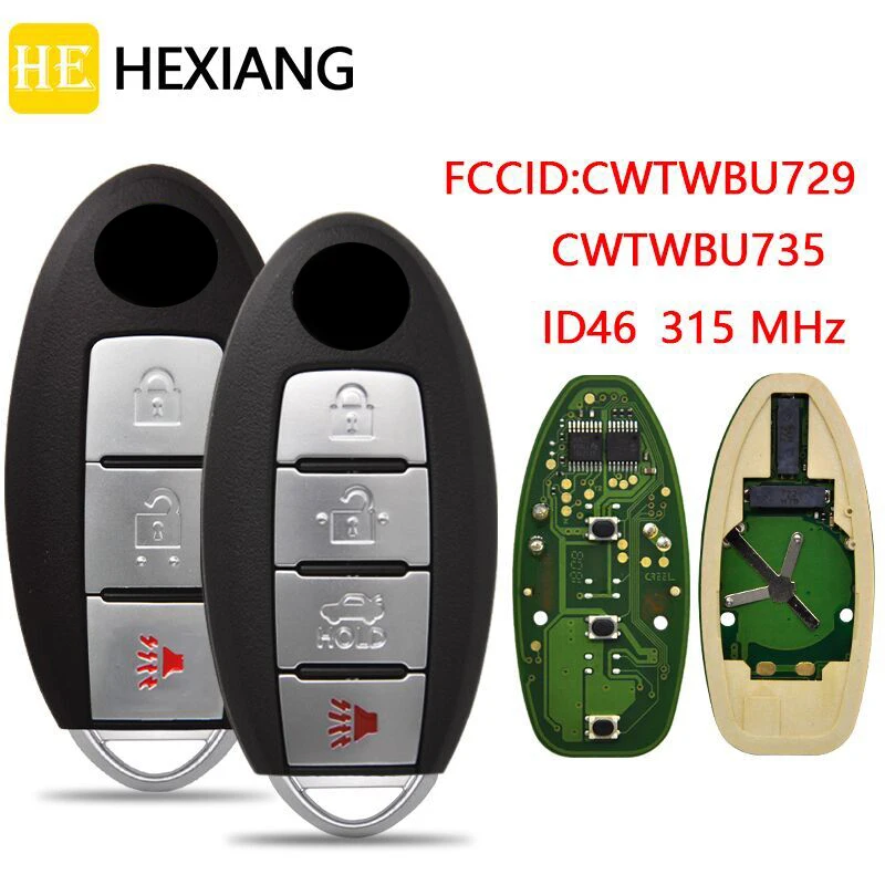 

HEXIANG Car Remote Key For Nisan Tiida Qashqai Altima Maxima Sentra Xtrail Teana With ID46Chip 315MHz FCCID:CWTWBU729