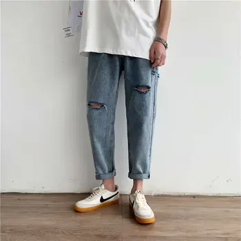 

2020 net red pants male Korean version of the trendy hole jeans tide brand loose summer feet pants ins nine-point pants