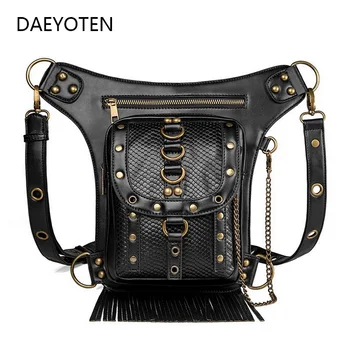 

DAEYOTEN Gothic Women Waist Bags Retro Steampunk Leg Bag Belt Motorcycle Thigh Fanny Pack Rivet Tassel Shoulder Bag ZM0310