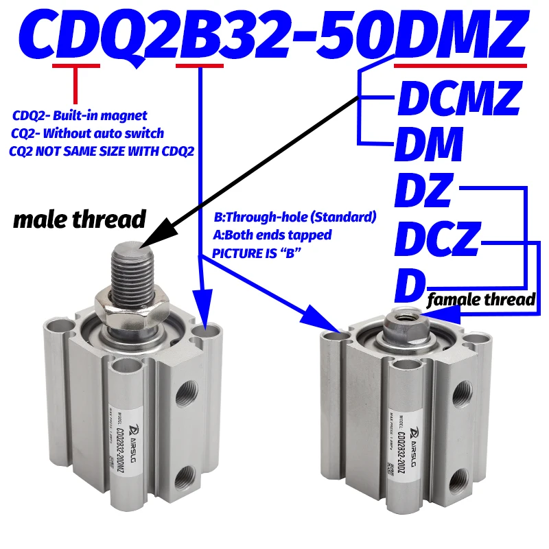 Пневматический цилиндр CDQ2B CDQ2A CDQ2B50 CQ2B50 CDQ2A50 CQ2A50 конец стержня с резьбой