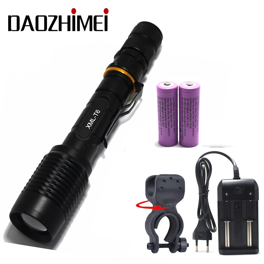 

5000LM T6 led police tactical Zoom flashlight Torch Lamp 5 Mode Bike light Portable Lantern+2* 18650 battery+ Charger